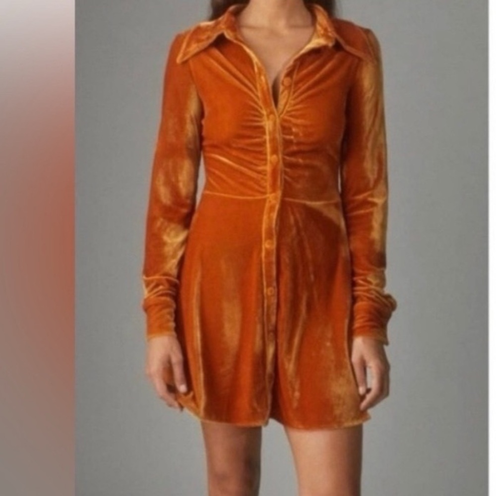 Urban Outfitters Velvet Shirt/Tunic in Burnt Orange